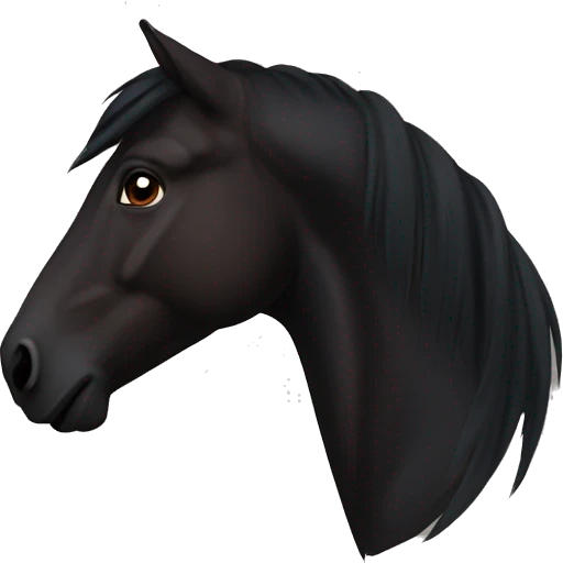 Face of a totally black horse with dark brown eyes and the end of the mane slightly brown/reddish that we see from it left side profile  emoji