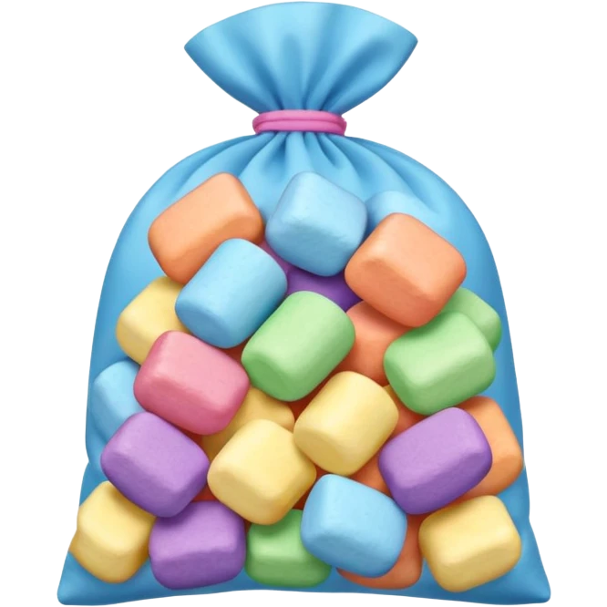 Bag of rainbow colored marshmallows emoji