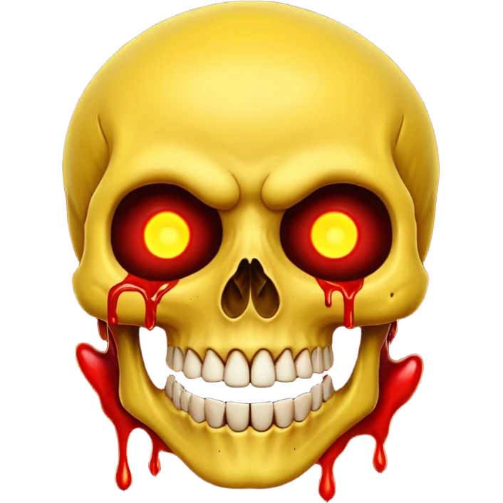 Yellow laughing Skull with blood and glowing eyes in the style of your bleeding skull art, the more detail  emoji