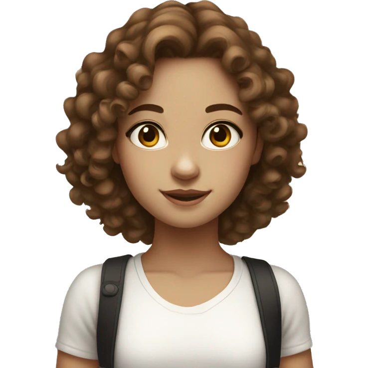 Cute pretty girl with brown curly hair and white skin and black eyes  emoji