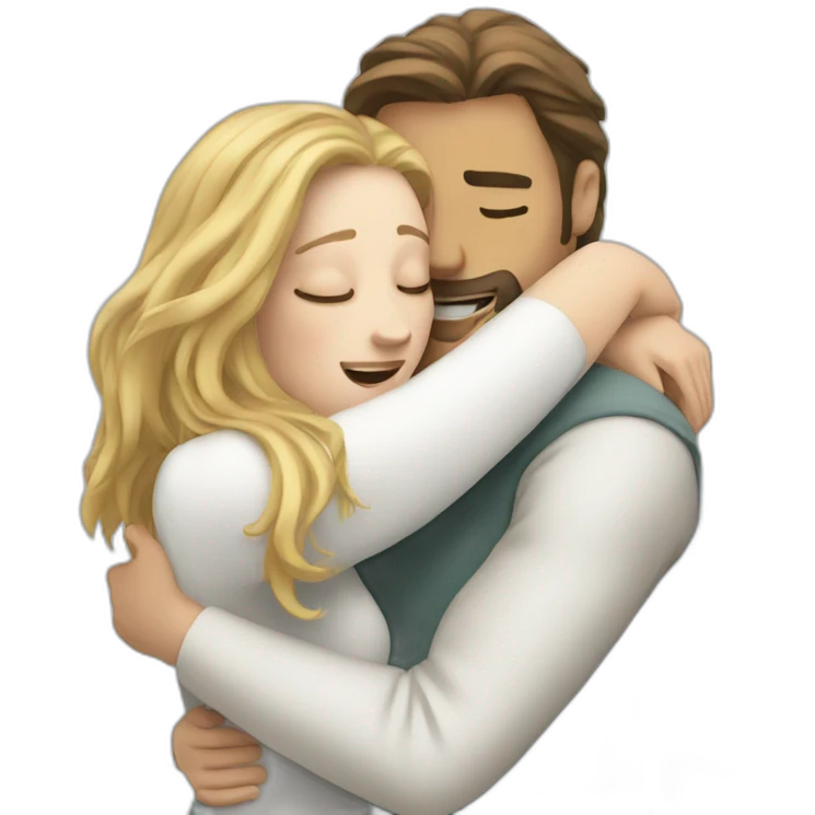 White men hug white woman with long hair  emoji