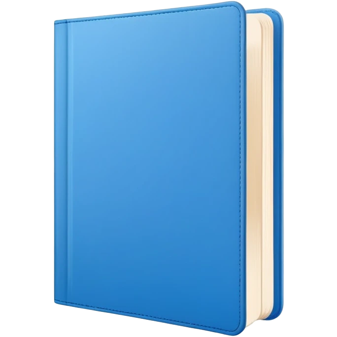A blue book with a minimalist design and a blank space on the cover for a logo. Modern, clean style emoji