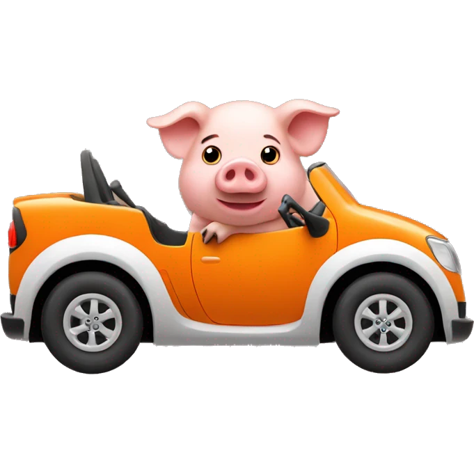 Pig driving orange car emoji