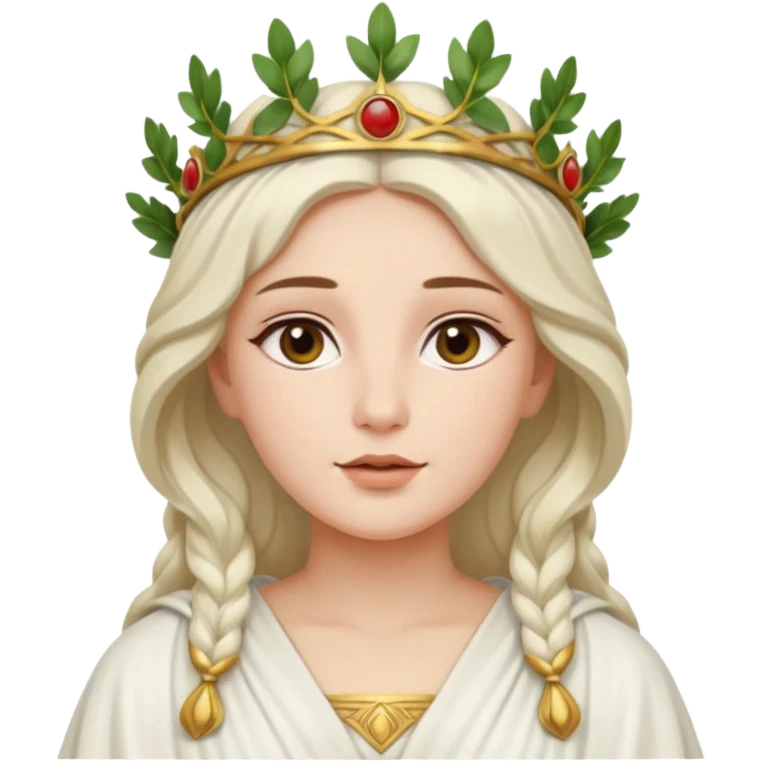 Roman goddess, elegant, divine, wearing a laurel crown, flowing robes, serene expression emoji