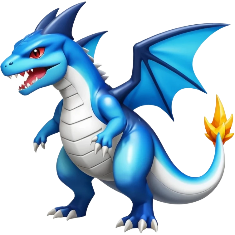 Black and white colorful gradient shiny glossy Fakémon-Digimon-Gabite-Sharpedo-Charizard-Reshiram-Zekrom-creature-hybrid (full body) emoji