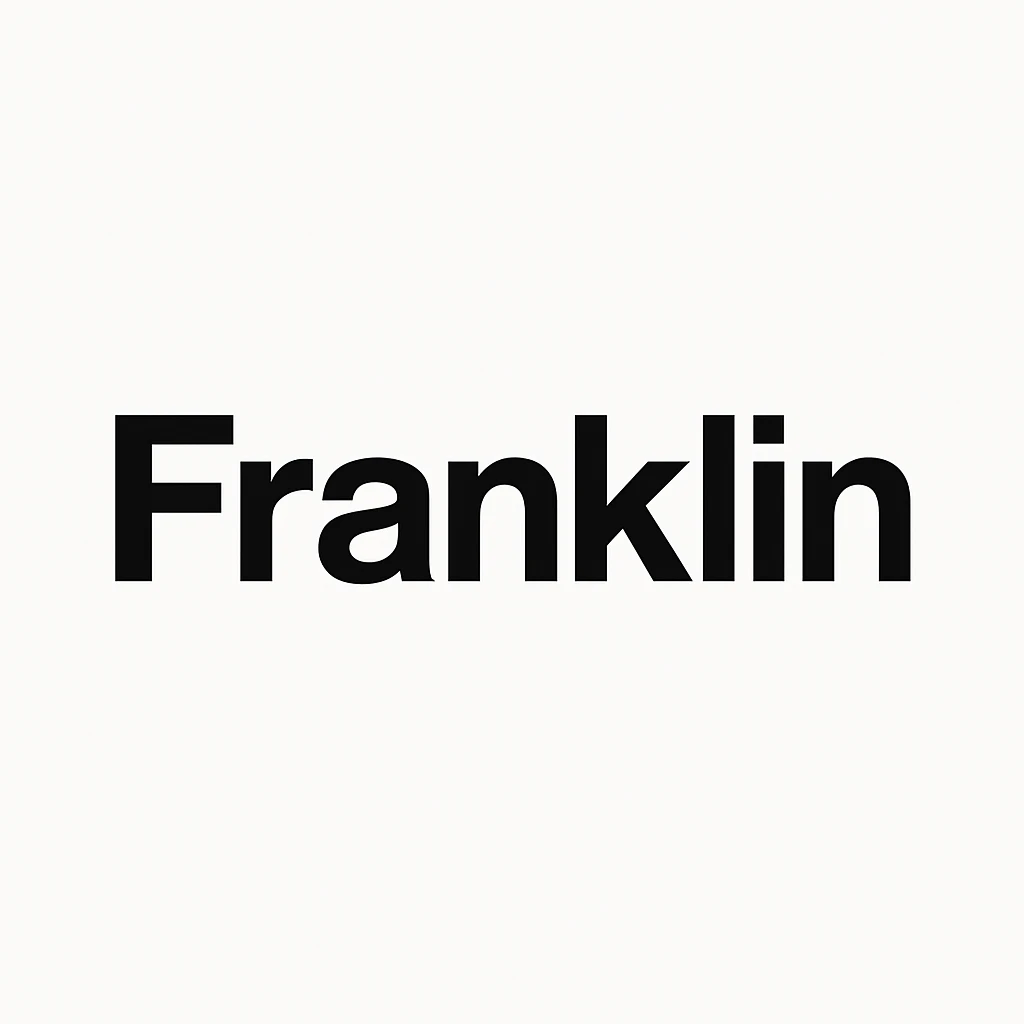 word mark 'Franklin' in title case, clean sans-serif Helvetica-inspired, bold, black emoji