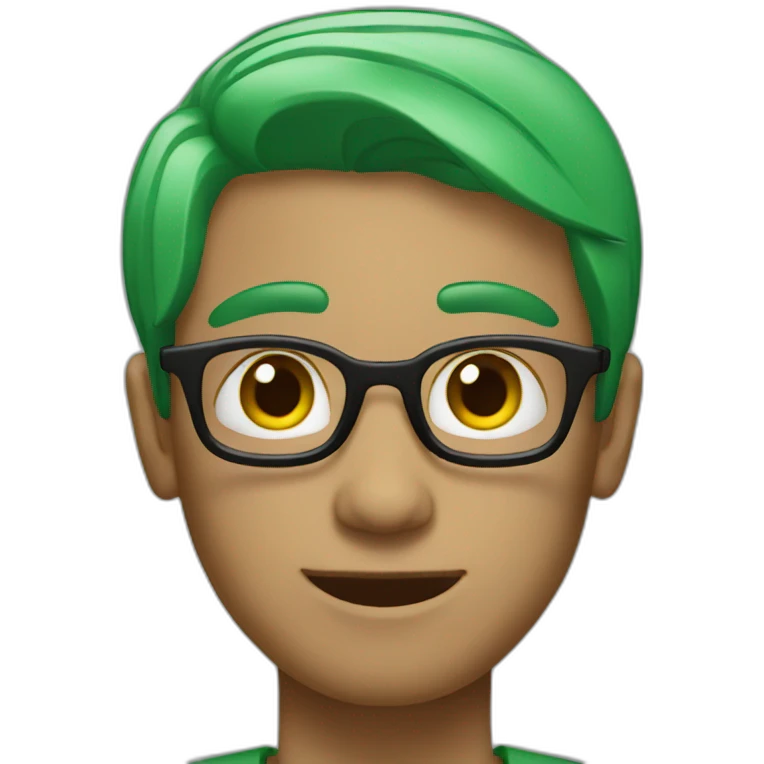 man, black and green hair, laptop emoji
