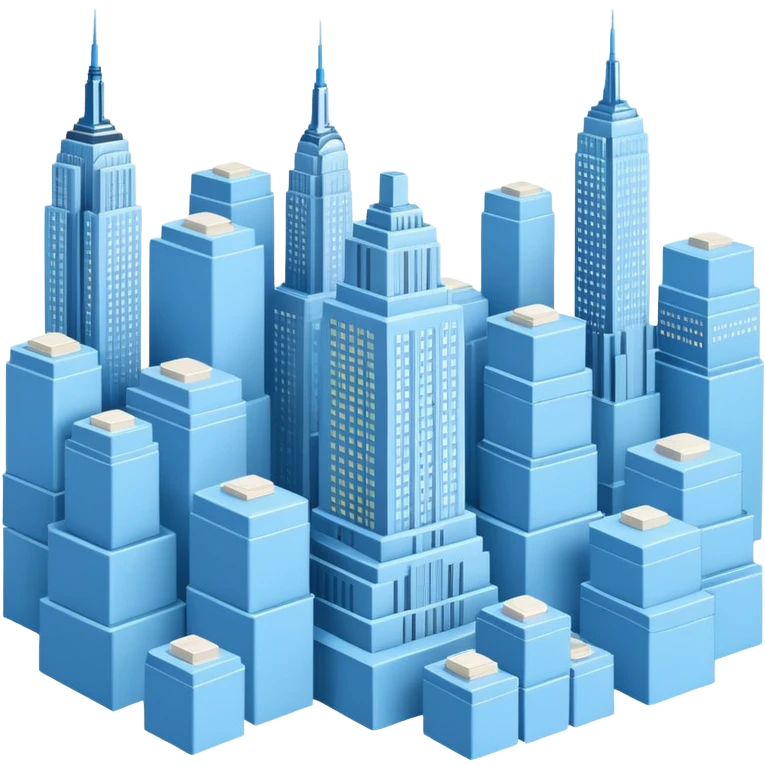 Empire State Building light blue with many plain boxes, dynamic emoji