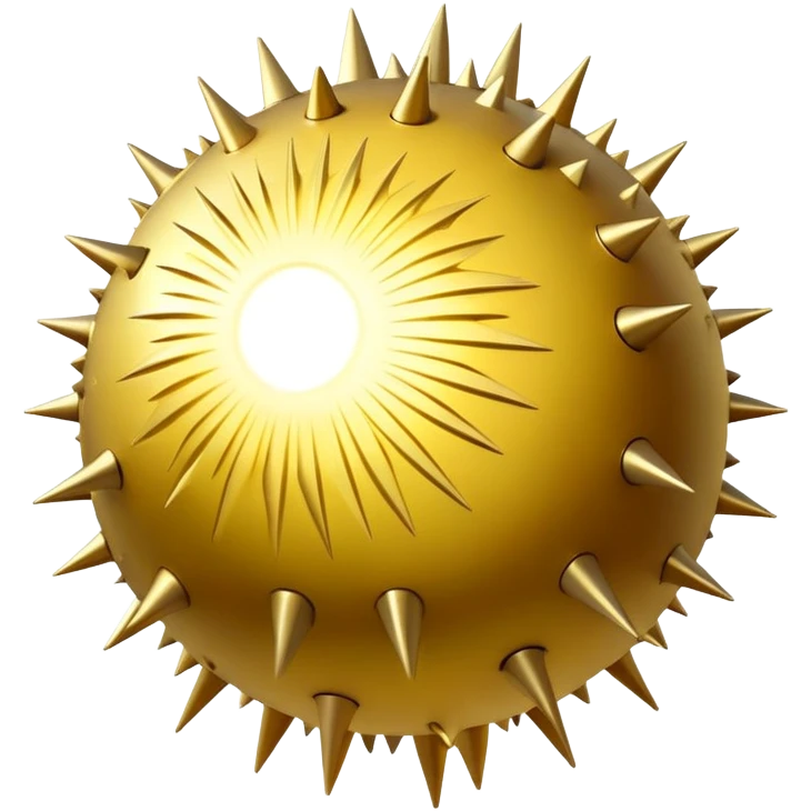 A spherical creature covered in retractable pyramid-shaped spines that can detach and orbit around its core body, which appears as a translucent orb filled with swirling golden particles.

 emoji