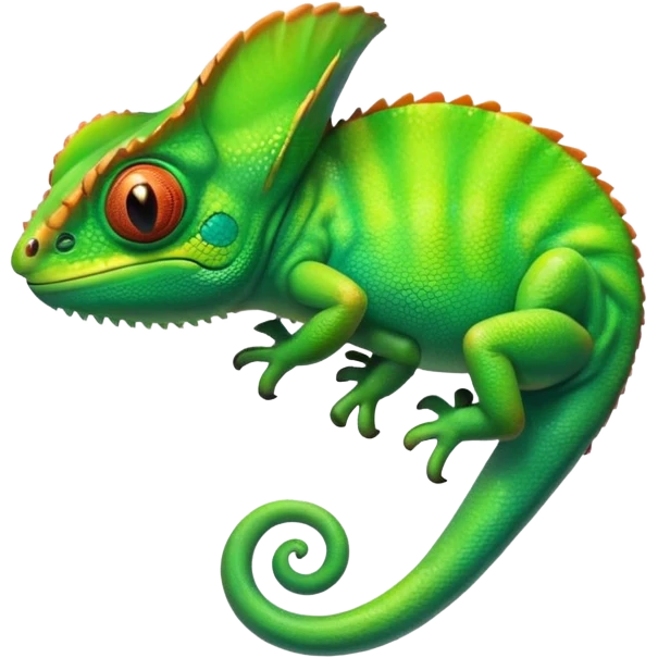 please create an animated color changing emoji that can be used as favicon . the default colour must be green and then its colour must change. the chemeleon should look to the left side. The chemeleon should look happy emoji