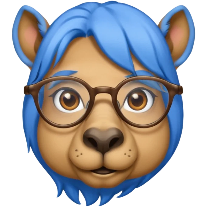 camel face with blue hair and glasses emoji