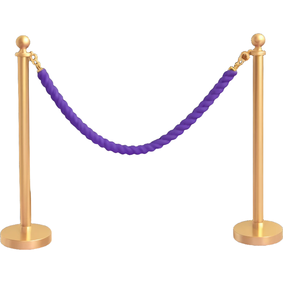 a velvet rope stanchion in gold and purple, representing VIP luxury event access, with a sophisticated look emoji