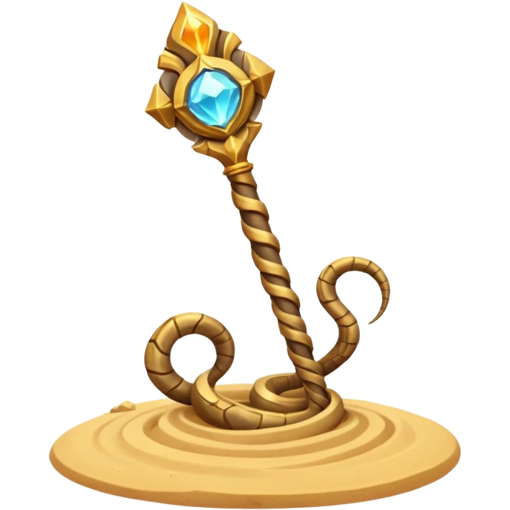 desert sand mage staff object icon, ancient staff with serpent coils around it, glowing golden sand gem on top, swirling sand aura, fantasy desert weapon, 3D cartoon, mobile game icon style, centered, clean background, no text, no watermark
 emoji