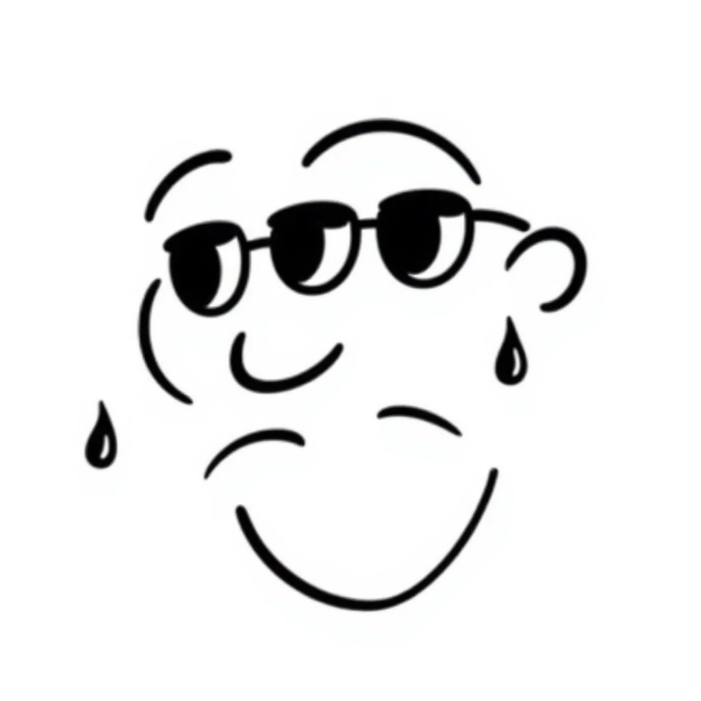 Hand-drawn face with exaggerated sweat drops flying off, stressed expression emoji