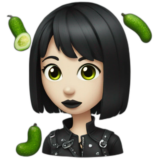 Goth girl with a pickle emoji
