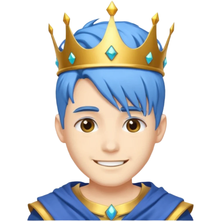 An anime man with blue hair and crown emoji