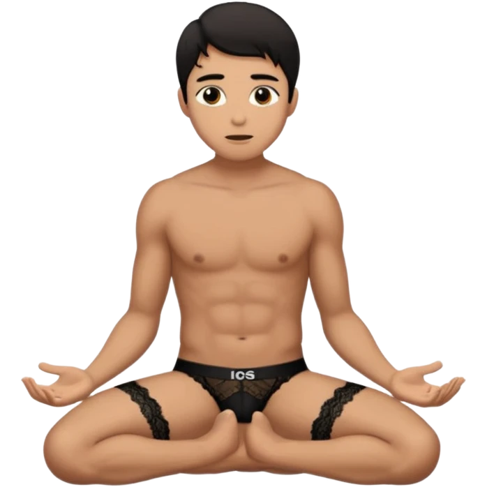 Submissive man on knees begging wearing female underwear with dark hair emoji