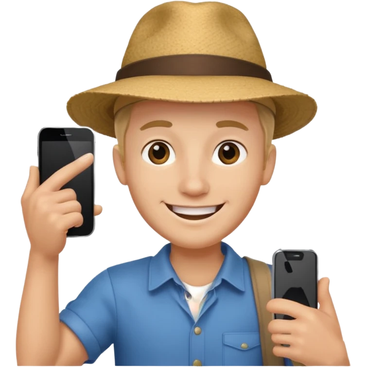 Draw a male tourist who pointed his phone for a photo emoji
