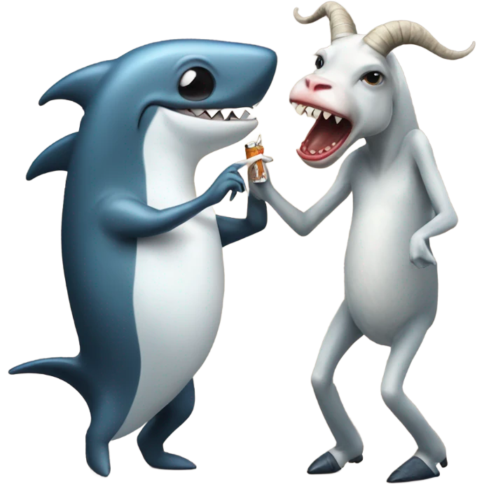 Dancing shark smoking a cigarette kissing a goat  emoji