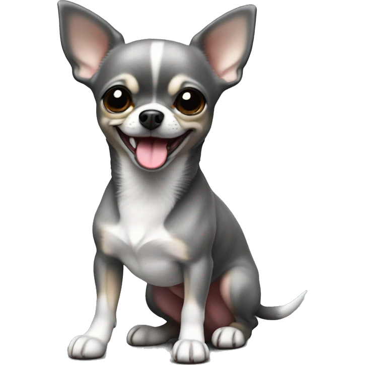 Super cute and mini Chihuahua with a tongue in grey colour full body should be displayed  emoji