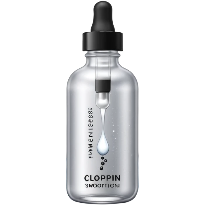 Slim clear dropper bottle with white cap and minimal black text label. Floating above a silver ripple, with icy shimmer rings pulsing outward. Surrounded by tiny frozen sparkles and wrinkle-smoothing energy beams. Looks like a precision anti-aging serum potion — sharp, cold, and potent. emoji