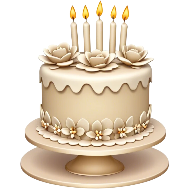 Vintage beige and white birthday cake with 3D icing flowers emoji