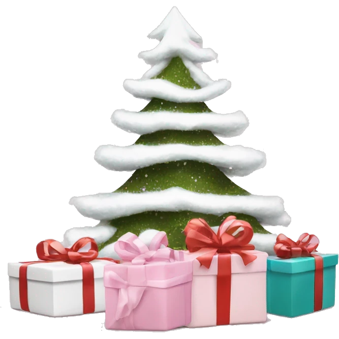 Light pink Christmas gifts under a white Christmas tree  emoji