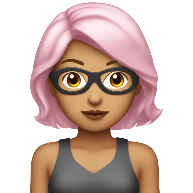 Light pink hair Asian Spanish woman wearing super hero mask emoji