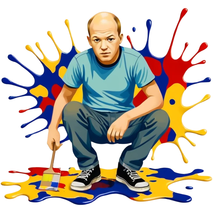 Jackson pollock flicking paint on the floor emoji