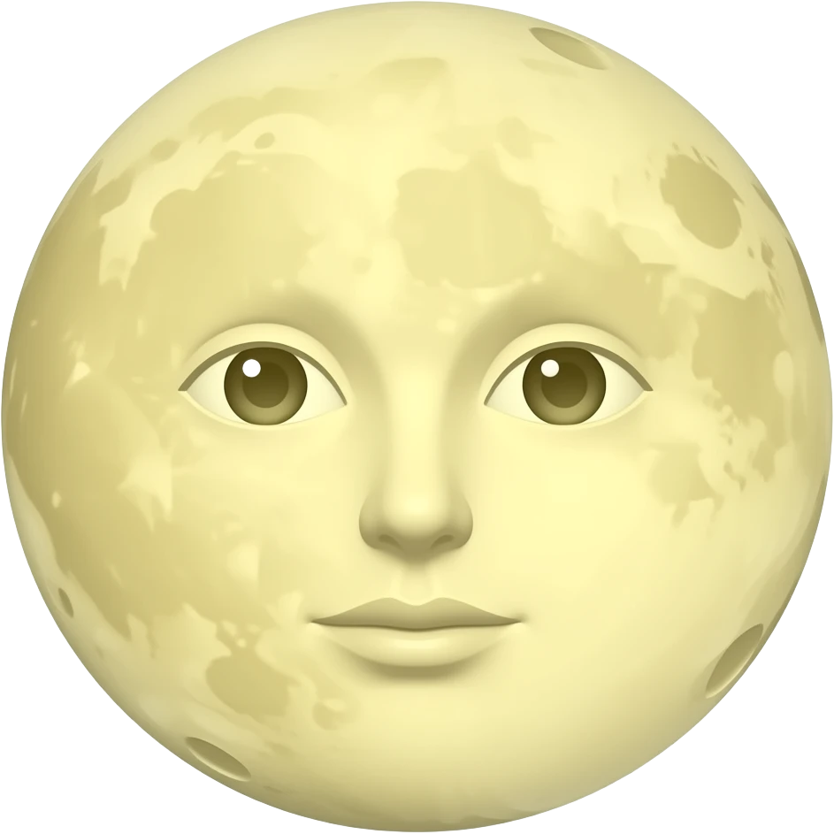 moon emoji with a FEMALE FACE. Offwhite yellow. round craters for the moons serface emoji