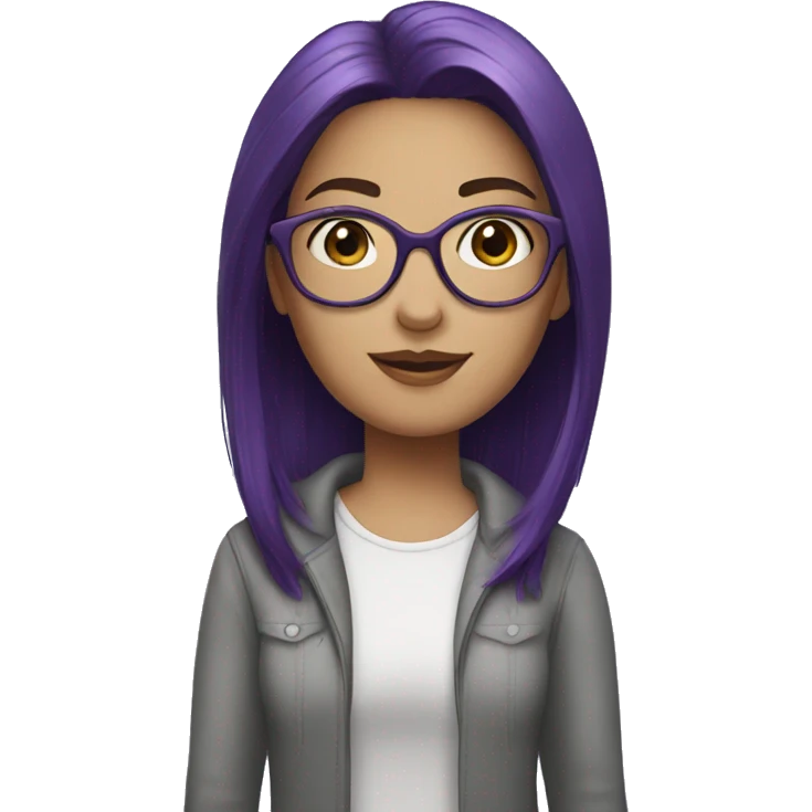 a short-haired girl with dark purple hair and white glasses emoji