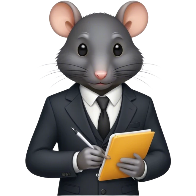 Black rat in a suit taking notes emoji