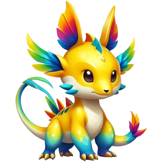 Exotic tropical shiny rare colorful epic cute Fakémon-creature, full body, with random markings emoji