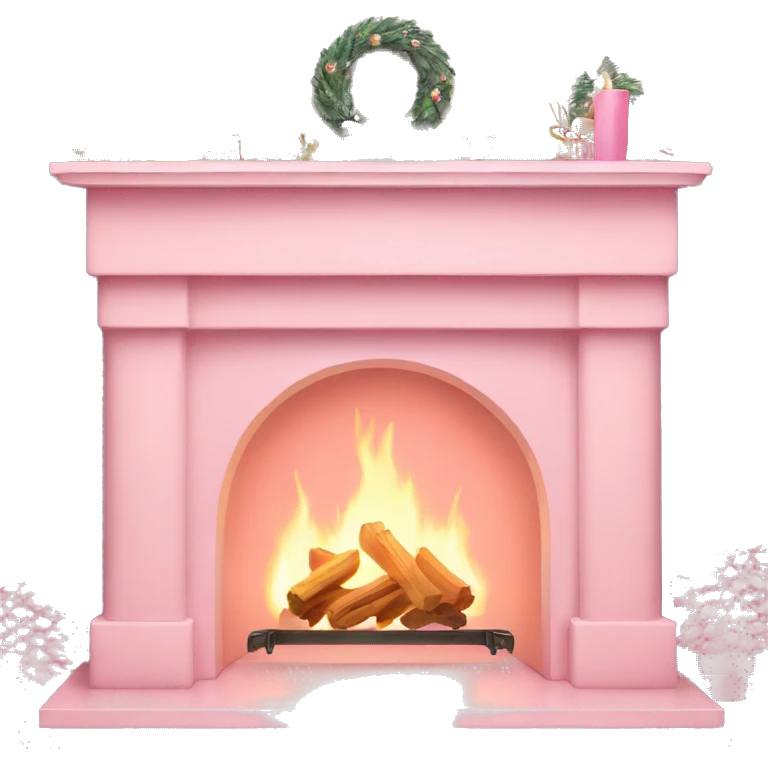 pastel pink fireplace with christmas decorations emoji