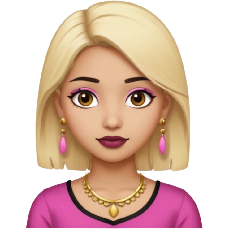 Sweet Indian girl blonde hair darkbrow  eyes brown lipstick, pink blush, black top gold earrings, brown eyebrows  emoji