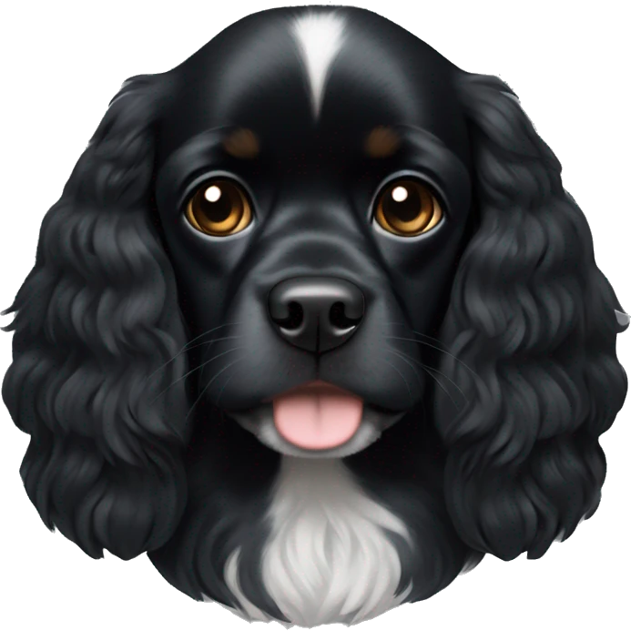 completely black small king spaniel with black fur on his whole face and white fur on chest emoji