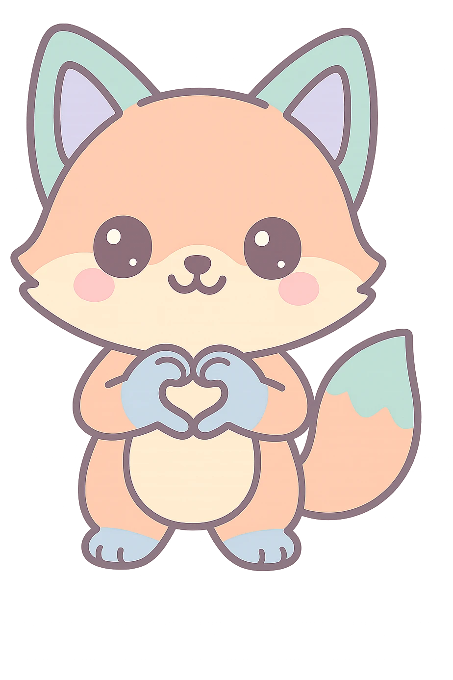 kawaii style cute fox making a heart shape with paws, pastel colors, transparent background emoji