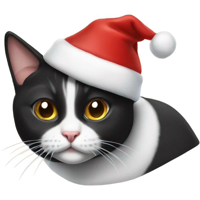 Tuxedo cat wearing a Santa hat emoji