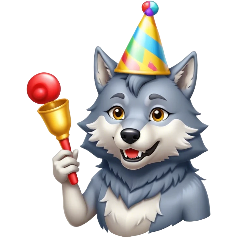 Wolf mit partyhut und tröte emoji
