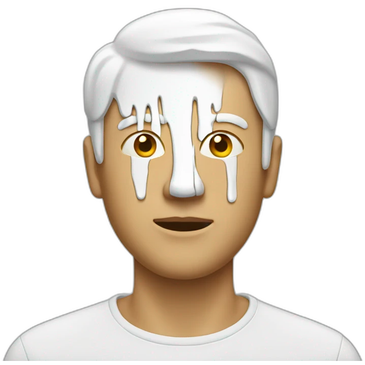 man with white glue drips on his face emoji