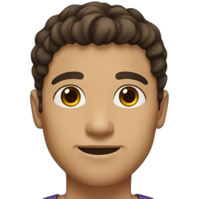 He has dark brown hair, a medium skin tone, and dark brown eyes. He is clean-shaven and has a full head of thick, wavy hair.  emoji