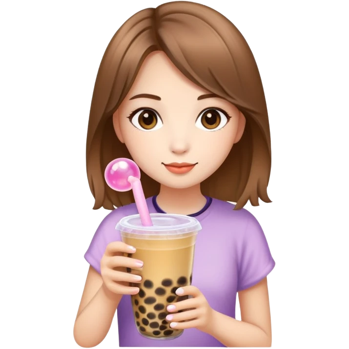 light brunette hair girl with bubble tea emoji