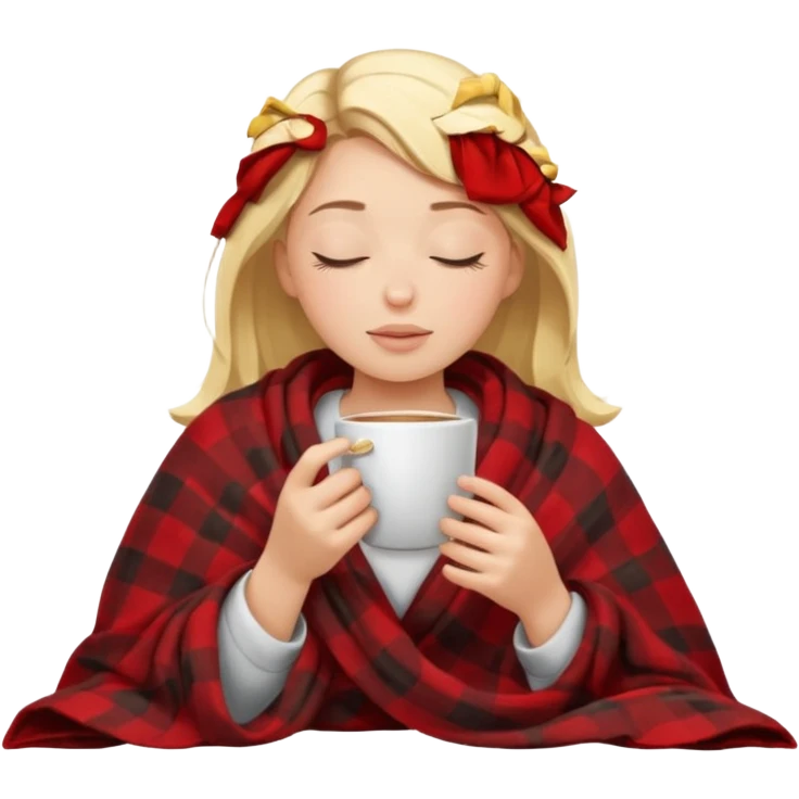 Blonde girl inside a blanket sipping coffee eyes closed emoji