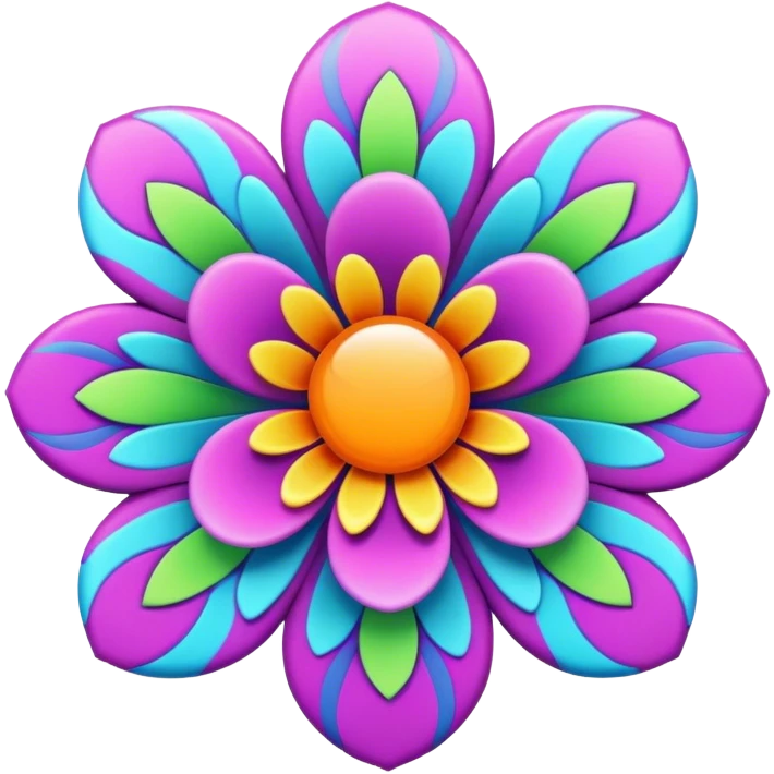 3D, Groovy psychedelic hippie style flower emoji