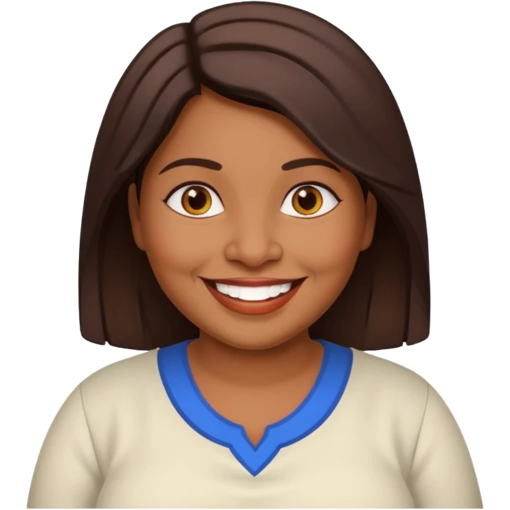 40 yr old chubby Sri Lankan woman, dark skin, straight brown hair, big smile, white teeth, european clothes emoji
