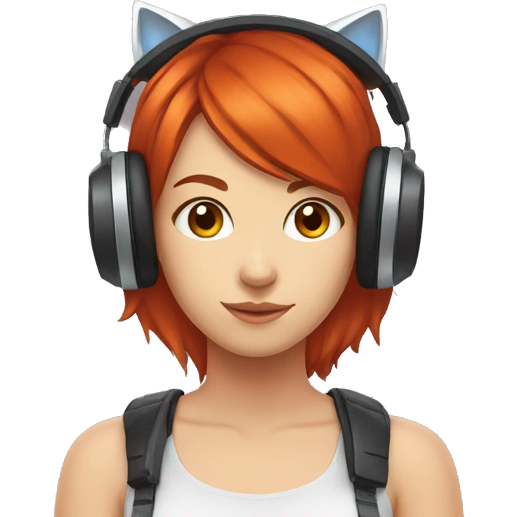red hair gamer girl with cat ear headphones emoji