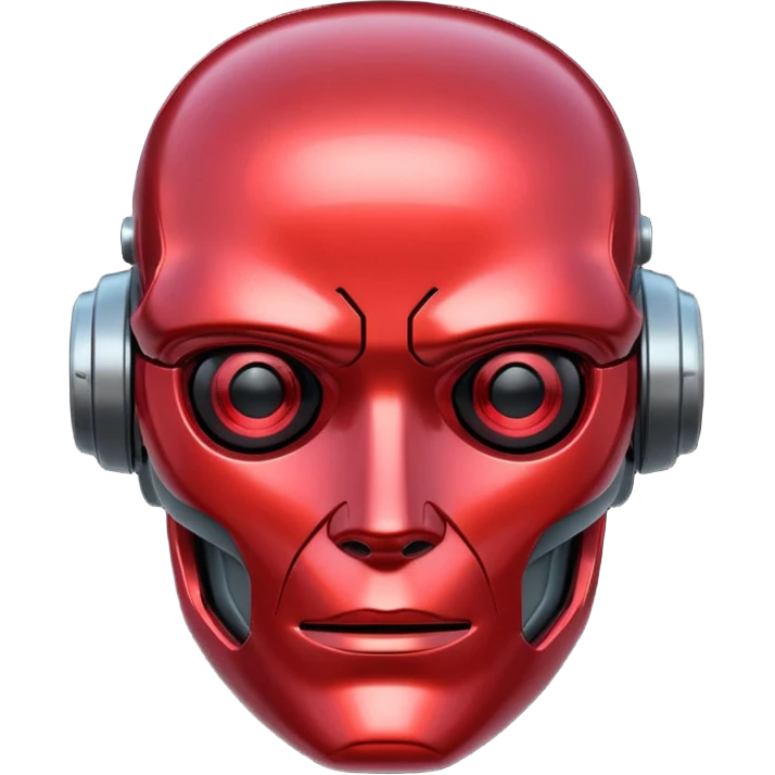 Cyberpunk robot head, red tint, family friendly emoji