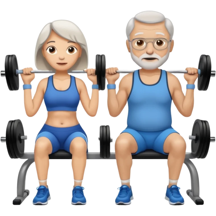 light skin grandma and grandpa work out at the gym and They have neutral colours of clothes emoji