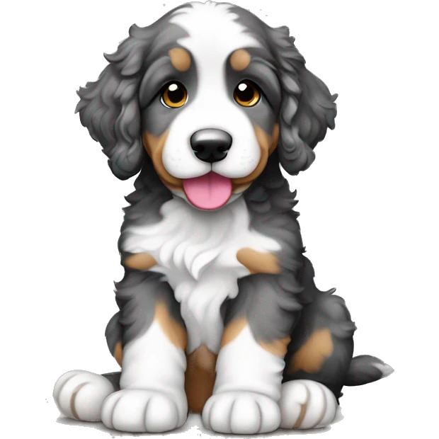 sitting merle colored bernedoodle puppy  emoji