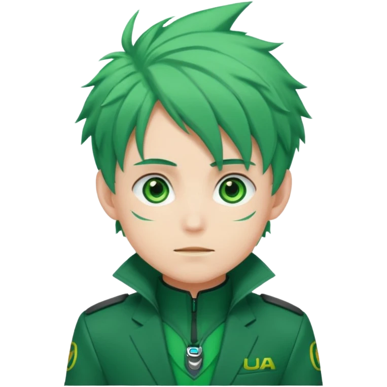 deku : boy anmie green hair green eyes in a ua suit with frenkles emoji